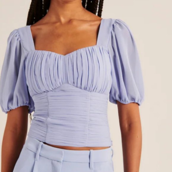 Abercrombie & Fitch Tops - NWT Abercrombie & Fitch Ruched Puff Sleeve Sweetheart Top Size XL - Lavender
